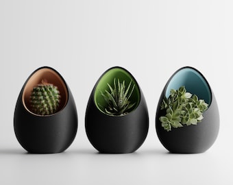 Modern Egg Succulent Planter, Minimalist Cactus Pot, Two-Part Decorative Planter