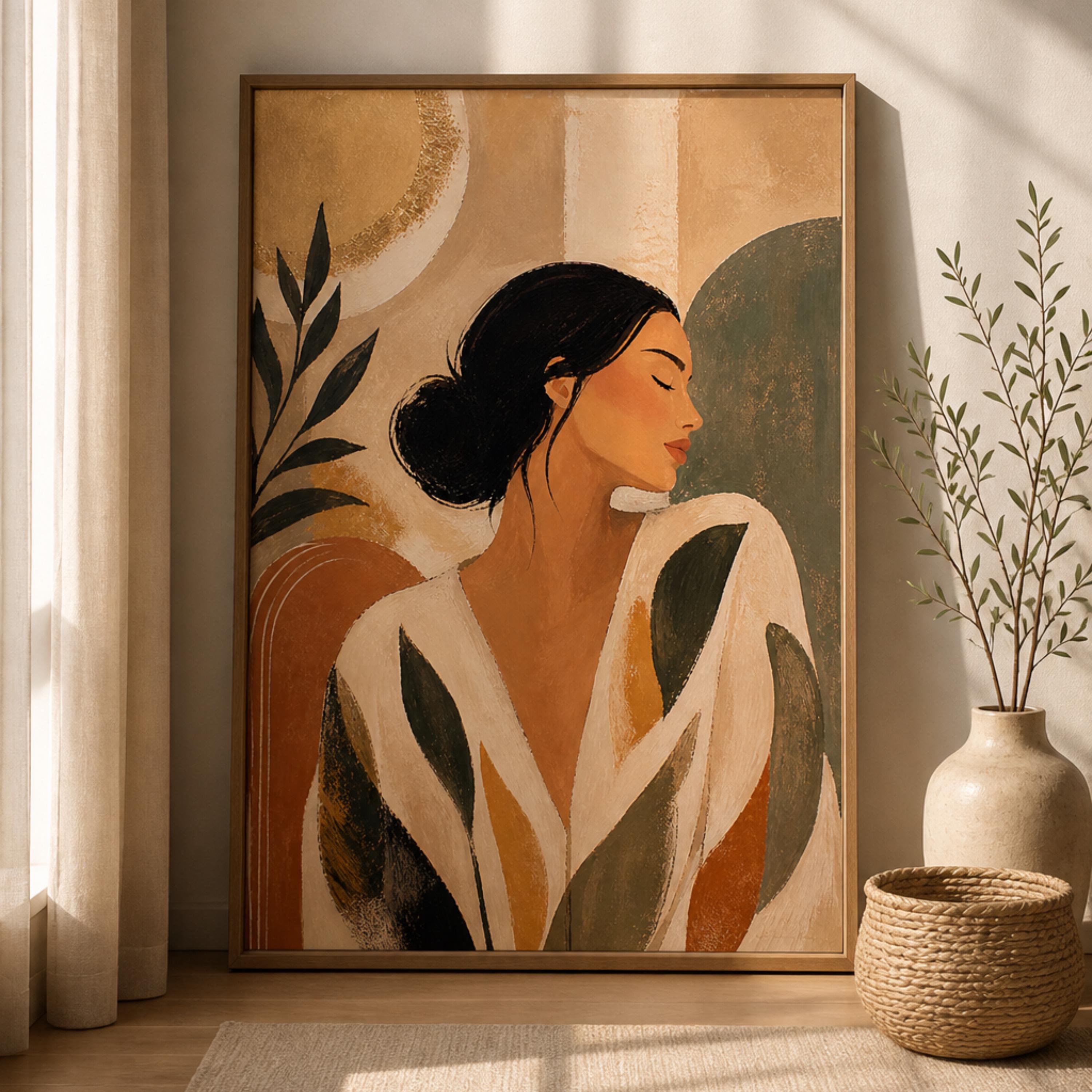 Modern Woman Portrait Wall Art Printable | Neutral Boho Abstract Female ...