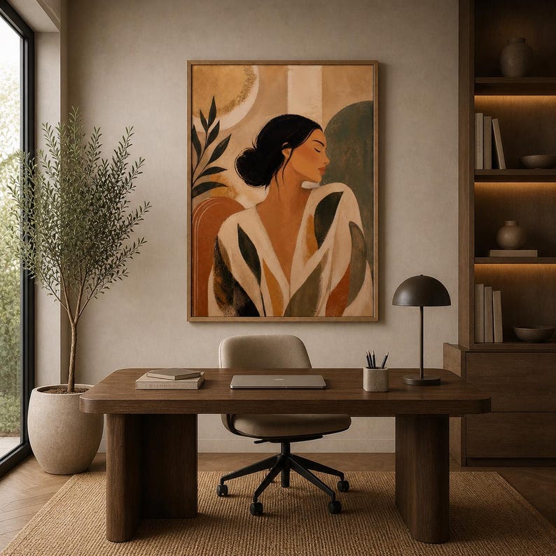 Modern Woman Portrait Wall Art Printable | Neutral Boho Abstract Female ...