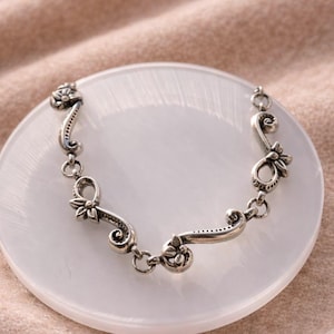 Brighton Silver Heart Bracelet | Vintage Scroll Floral Link Bracelet | Chunky Romantic Jewelry | 1990s Brighton image 1