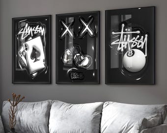 Hyebeast Set Of 3 Room Decor, Hypebast kaws Poster, Cool Wall Art Set, 3D Wall Art, HypeBeast Wall Art, Trendy Wall Art, digital download