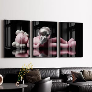 Set of 3 KAWS Wall Art Prints, Digital Download, HYPEBEAST Decor, Kaws Poster, Kaws Decor, Kaws Figure, Hypebeast Toys,Home decore image 3
