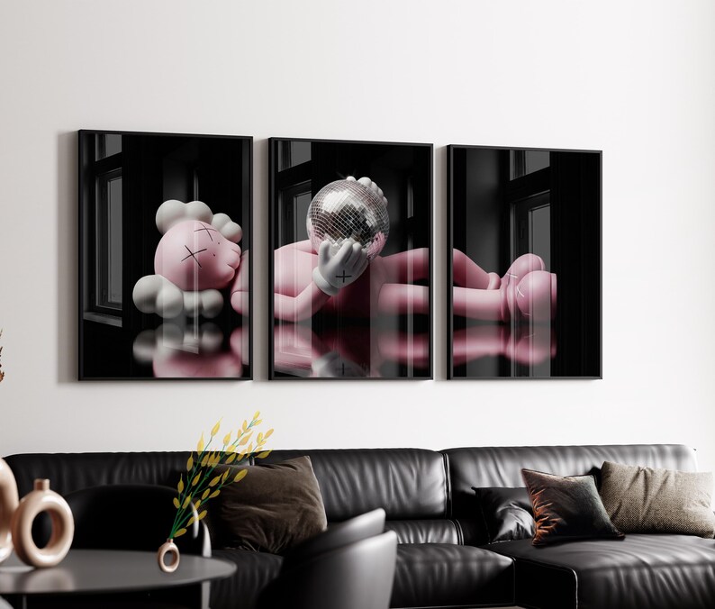 Set of 3 KAWS Wall Art Prints, Digital Download, HYPEBEAST Decor, Kaws Poster, Kaws Decor, Kaws Figure, Hypebeast Toys,Home decore image 3