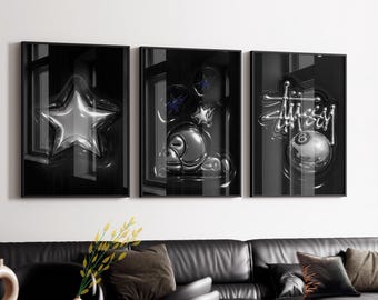Hyebeast Set Of 3 Room Decor, Hypebast kaws Poster, Cool Wall Art Set, 3D Wall Art, HypeBeast Wall Art, Trendy Wall Art, digital download
