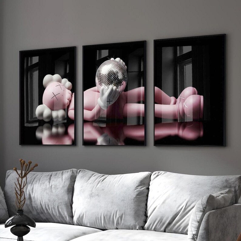 Set of 3 KAWS Wall Art Prints, Digital Download, HYPEBEAST Decor, Kaws Poster, Kaws Decor, Kaws Figure, Hypebeast Toys,Home decore image 2