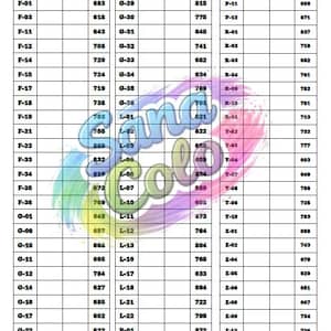 May include: Three white charts with black text, listing color codes for "Guangna 1.0 brush" markers. The charts have a grid layout with color codes and corresponding numbers. The Sana Color Co. logo is visible.