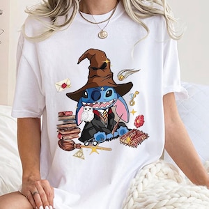 Stitch HP-tröja, Wizard Stitch-tröja, boklig läsare Disney Park-tröjor för familjen, keramikboktröja, trollkarlsskola