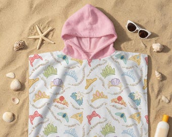 Toalha infantil com capuz das Princesas da Disney, poncho de praia com tiara de princesa, toalha de praia para meninas, toalha de piscina, toalha de natação