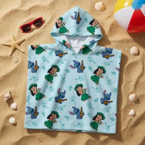 Lilo and Stitch Kids Hooded Towel, Personalized Tropical Beach Towel, Custom Name Pool Towel, Toddler Swim Towel Gift image 1