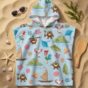 Moana Hooded Beach Towel for Kids, Personalized Tropical Pool Towel, Custom Name Toddler Bath Towel, Summer Gift for Girls image 2