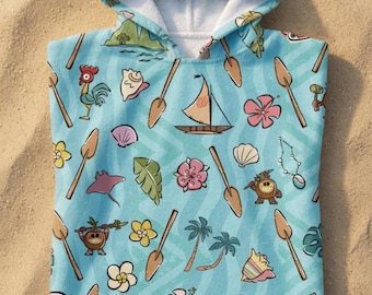 Moana Kids Hooded Towel, Personalized Island Beach Poncho, Custom Name Pool Towel, Toddler Swim Towel, Summer Vacation Gift