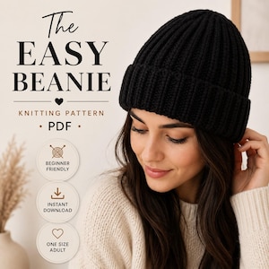 Easy Chunky Ribbed Beanie Knitting Pattern PDF | Beginner Knit Hat Pattern | DIY Winter Beanie | Instant Digital Download