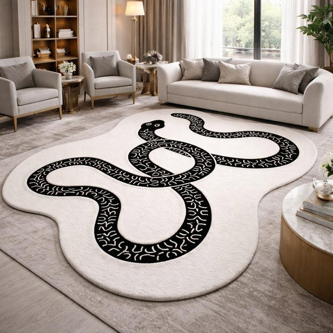 Designer Snake Motif Tufted Carpet – Unique Irregular Area Rug..... DUA ...