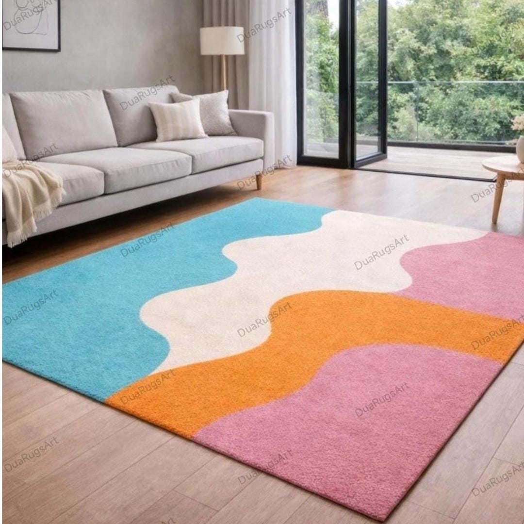 Pastel Rug Modern Modern Pastel Wave Abstract Rug – Soft Plush Multicolor Designer Carpet ...