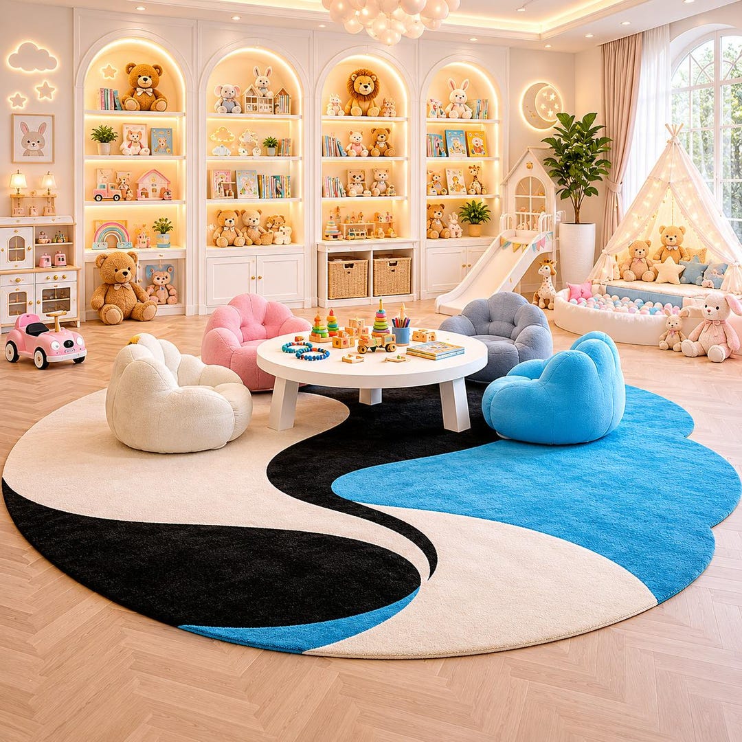 Kids Modular Rug Cloud Wave Kids Rug – Soft Plush Playroom Rug, Abstract Design.....by ...