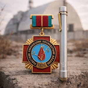 FREE SHIPPING - Chernobyl Medal & Dosimeter Pen Set, Authentic 1986 Disaster Artifacts, 40th Anniversary Collectible, Veteran Badge, Rare