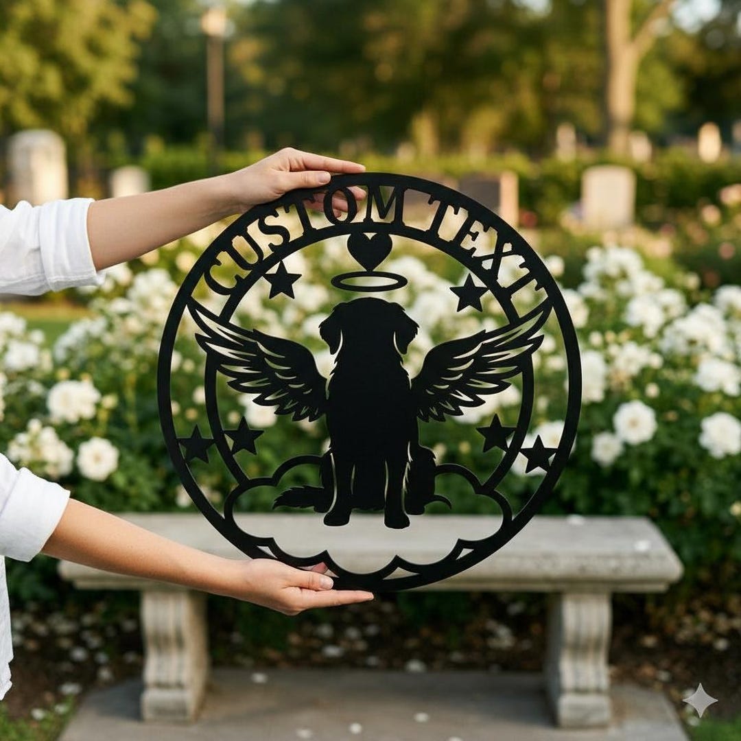 Dog Angel Memorial Custom Metal Wall Art, Pet Loss Wings Halo Laser Cut ...