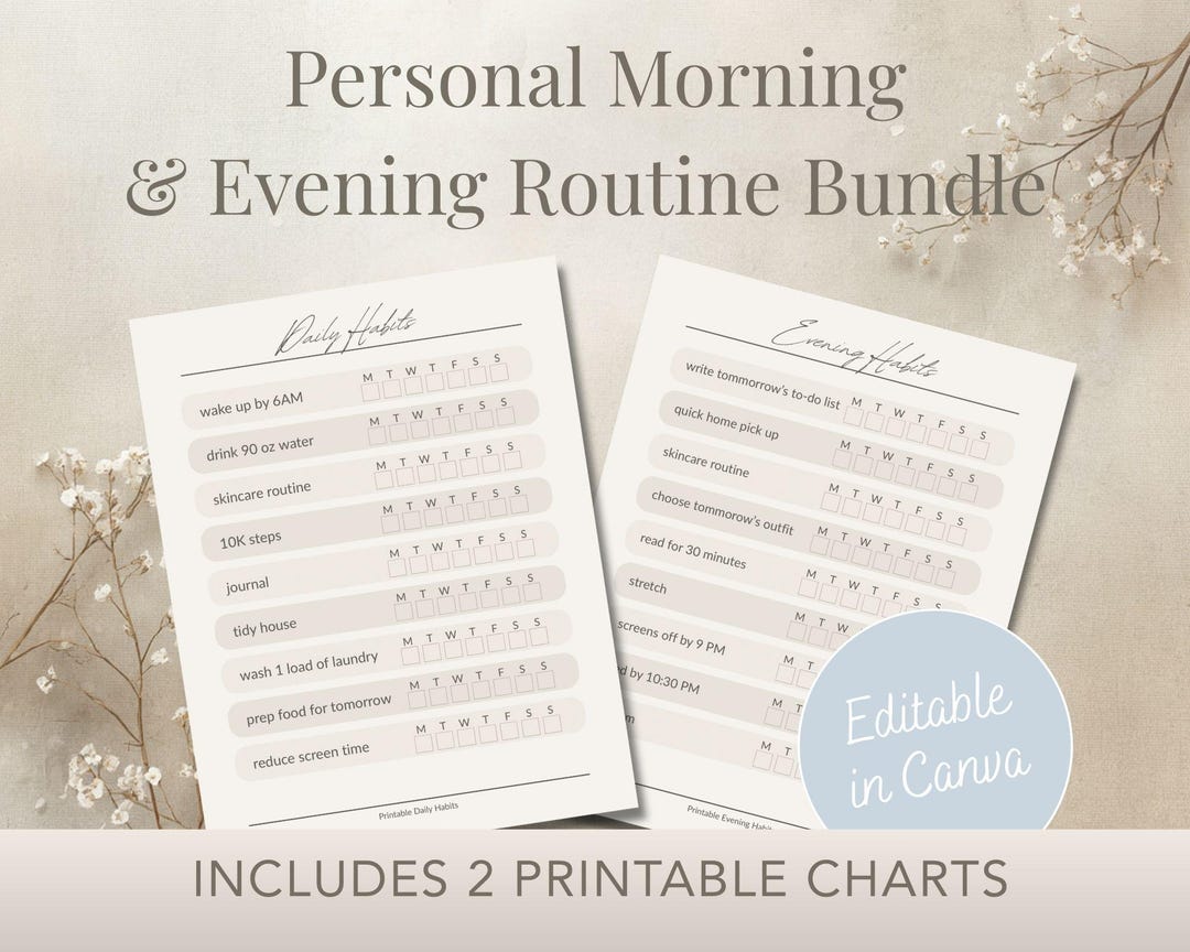 Minimalist Habit Tracker Printable | Daily & Evening Routine (PDF ...