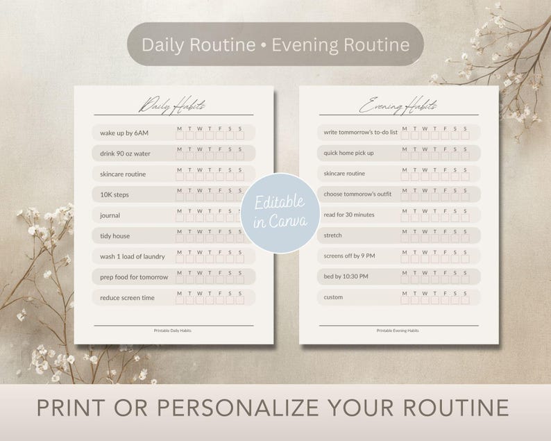 Minimalist Habit Tracker Printable | Daily & Evening Routine (PDF ...