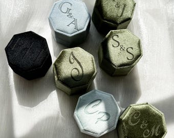 Benutzerdefinierte Samt Ringbox mit Gravur, personalisierte Hexagon Ringbox für Vorschlag, Hochzeit & Verlobungsgeschenk