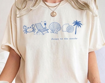 Camiseta playera personalizada, camiseta costera a medida, camiseta para vacaciones de verano.