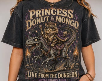 Camiseta de la Princesa Donut y Mongo, Camiseta Live From The Dungeon, Camiseta de la gira Royal Chaos, Camiseta con estampado de gato fantástico, Regalo para fans de Dungeon