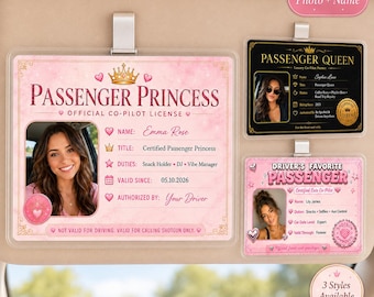 Gepersonaliseerde passagiersprinses autovizierclip, aangepaste foto en naam auto-ID-badge, 3 stijlen acryl shotgun rijdercadeau