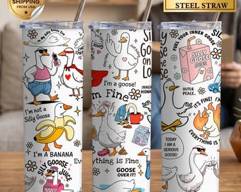 Vaso térmico Silly Goose / Taza de acero inoxidable con diseño divertido de garabatos (591 ml)