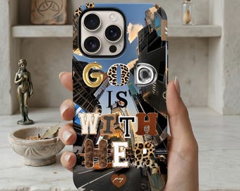 God Is With Her Phone Case, Christian iPhone Case, Faith Based Aesthetic Case, Coquette Jesus Phone Cover For Women