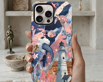 Sea Turtle Collage iPhone Case, Coastal Ocean Beach Summer Life Phone Cover