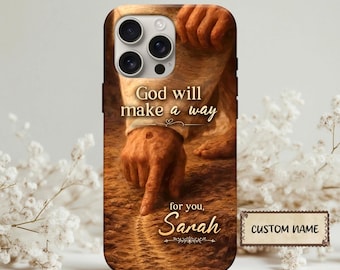 Funda personalizada para teléfono con temática cristiana, versículo bíblico "Dios abrirá un camino", regalo de fe para mujeres.