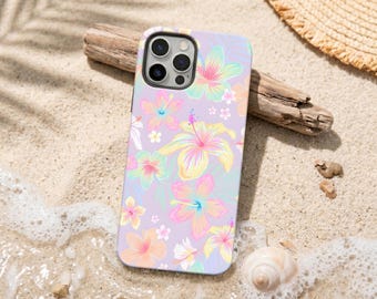 Pastel Hibiscus Floral Phone Case, Tropical Summer Beach Cover (iPhone 17-12)