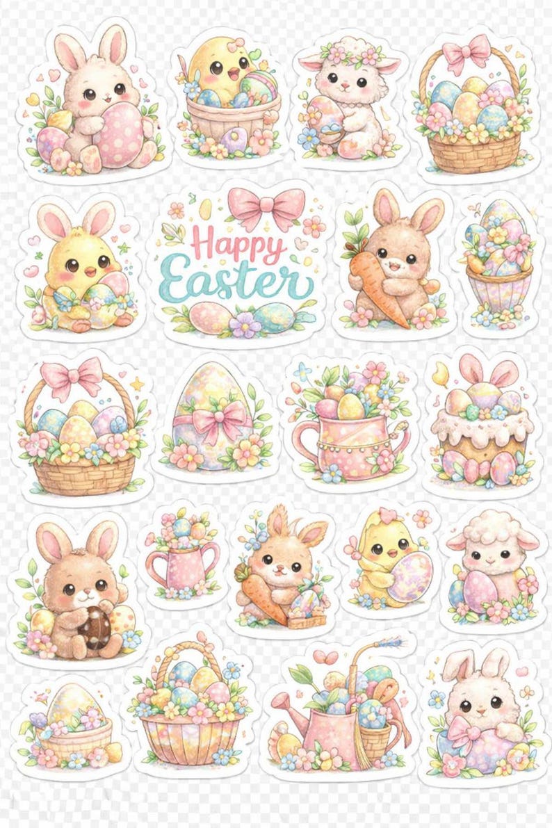 Easter Bunny Chick Stickers PNG Bundle, Spring Planner Crafts (digital ...