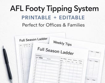 AFL Footy Tipping System Printable | Editable Canva | Office & Family Tipping Competition