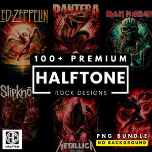 100+ halftone rockband png-bundel | DTF DTG Streetwear-ontwerpen (digitale download)