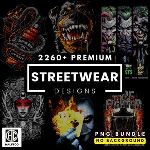 Pakiet ponad 2260 projektów koszulek streetwearowych: PNG, SVG (pobranie cyfrowe)