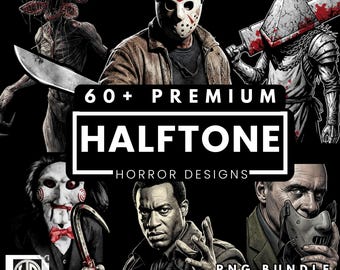 60+ Horror Halftone PNG Bundle | Dark Streetwear T-Shirt Designs (Digital Download)