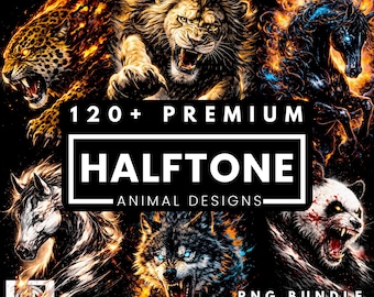 120+ Animal Halftone PNG Bundle | Streetwear T-Shirt Graphics (Digital Download)
