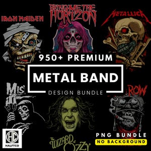 Bundel metalbandontwerp: 950+ png-afbeeldingen voor DTF-sublimatie (digitale download)