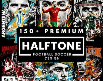 150+ Halftone Football Soccer World Cup PNG Bundle | Streetwear Apparel Graphics (Digital Download)
