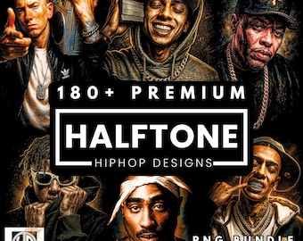 180+ Halftone Hip Hop Designs PNG Bundle | Rap Culture, Streetwear Graphics (No Background)