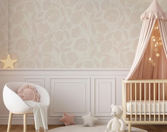 Arts in Crafts Inspired Cream Trailing Floral Wallpaper - Baby Girl Nursery