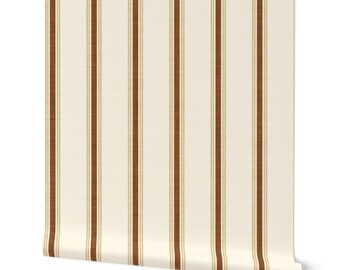 Rustic Country Western Wallpaper Reddish Brown Terracotta Ticking Stripes - Peel and Stick or Traditional