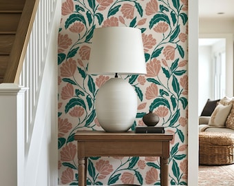Arts in Crafts Inspired Cream Trailing Floral Unique Wallpaper Linen Texture