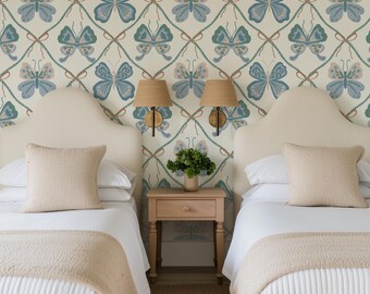 Soft Blue Whimsical Butterfly Wallpaper for Cozy Cottagecore Dorm Rooms or Nursery