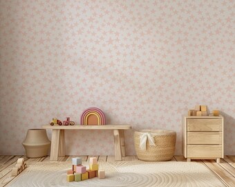 Soft Pink Dreamy Celestial Star Wallpaper Pink Girl Nursery - Peel and Stick or Traditional