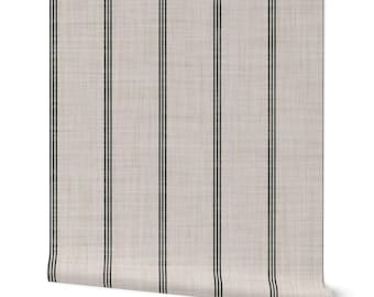 Rustic Minimalist Black and White Farmhouse Ticking Stripe Wallpaper - Peel and Stick or Traditional