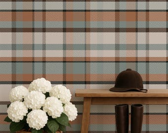 Country Plaid Wallpaper Earthy Brown, Beige and Olive Green Traditional or Peel and Stick