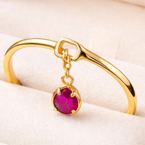 Robijn hangende ring voor dames | Vergulde verstelbare kettingring 925 sterlingzilver
