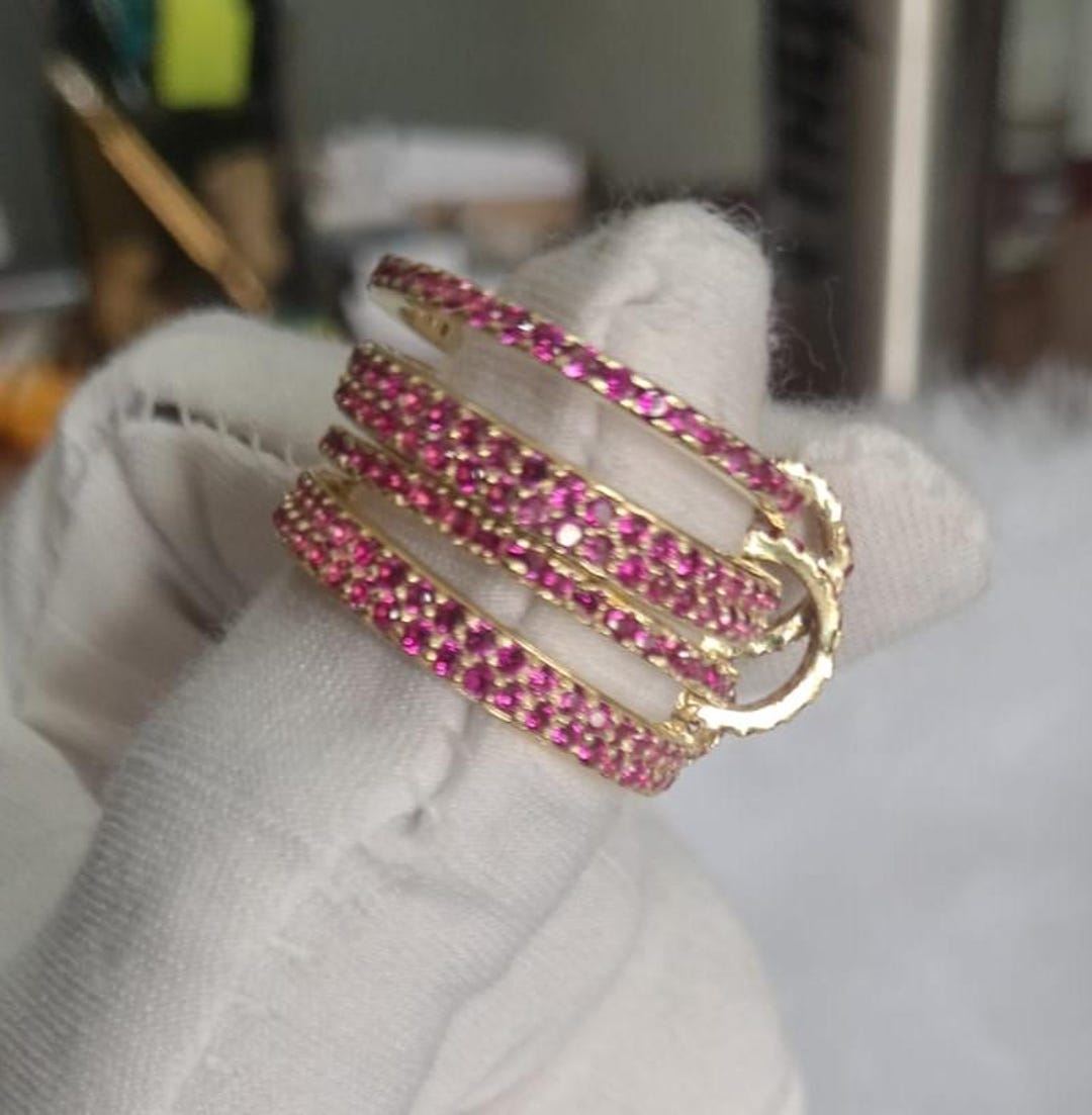 Ruby Four Interlocking Eternity Band Ring, 14k Yellow Gold Plated Ring ...